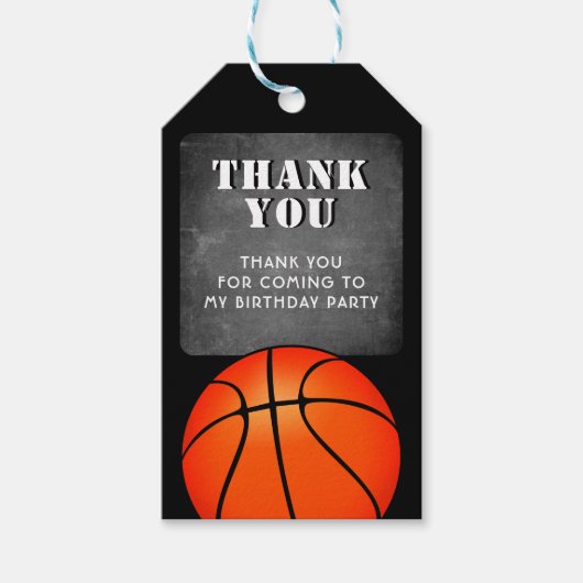 Basketbal Chalkboard Verjaardag Dank u Cadeaulabel (Voorkant)