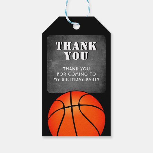 Basketbal Chalkboard Verjaardag Dank u Cadeaulabel (Achterkant)