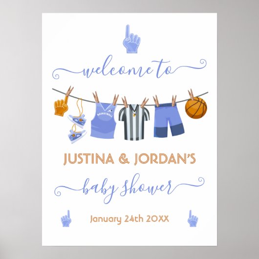 Basketbal Clothesline Baby shower Welkomstbord Poster (Voorkant)