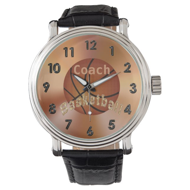 Basketbal Coach Cadeau Ideeën Mannen GEPERSONALISE Horloge (Voorkant)