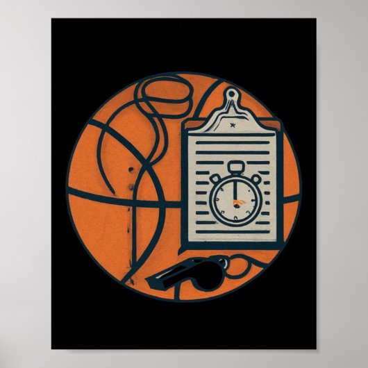 Basketbal Coach Klokkenspel Klembord Stopwatch Poster (Voorkant)
