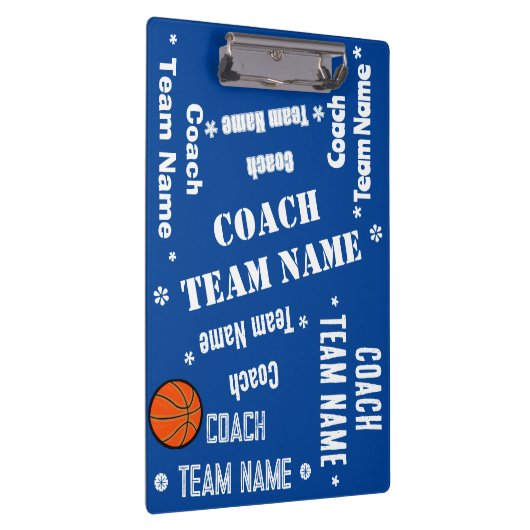 Basketbal Coach Team Blauw en Wit Gepersonaliseerd Klembord (Rechts)