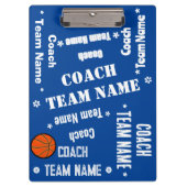 Basketbal Coach Team Blauw en Wit Gepersonaliseerd Klembord (Voorkant)