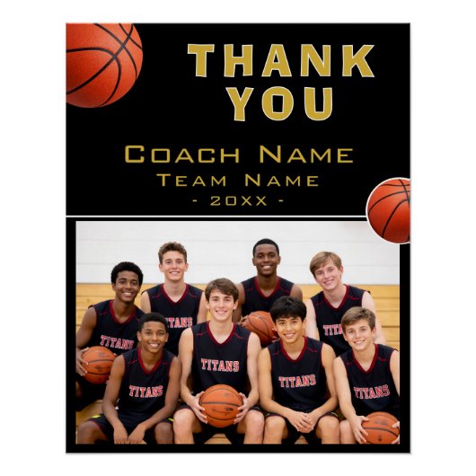 Basketbal Coach Team Naam Foto Perfect Poster (Voorkant)