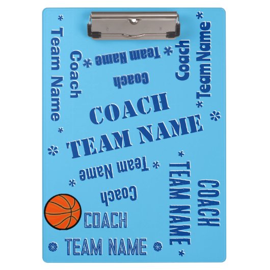 Basketbal Coach Team Personaliseer blauw op blauw Klembord (Voorkant)