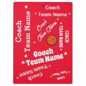Basketbal Coach Team Rood en Wit Gepersonaliseerd Klembord (Achterkant)