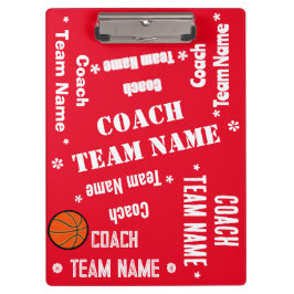 Basketbal Coach Team Rood en Wit Gepersonaliseerd Klembord