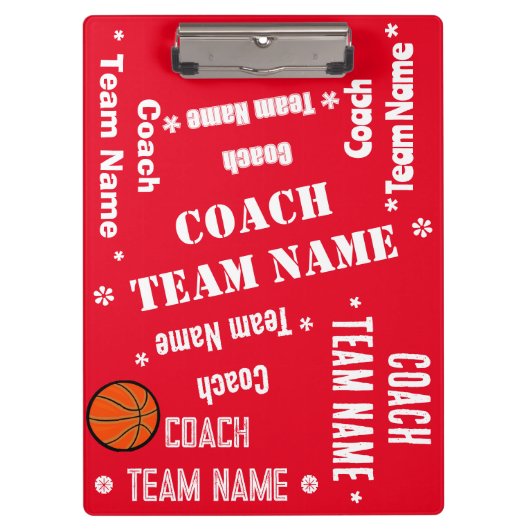 Basketbal Coach Team Rood en Wit Gepersonaliseerd Klembord (Voorkant)