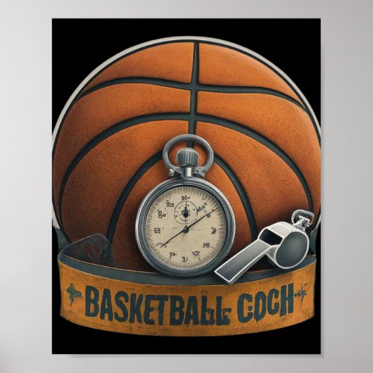 Basketbal Coach Whistle Stopwatch Poster (Voorkant)