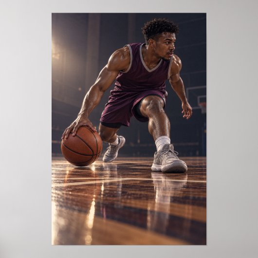 Basketbal Crossover Dribbel – Dynamische Indoor Sp Poster (Voorkant)