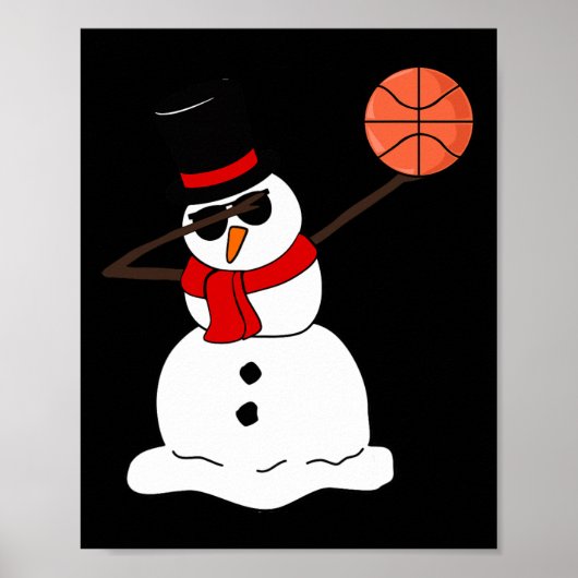 Basketbal Dabbing Sneeuwman Licht Kerstmis Basketb Poster (Voorkant)