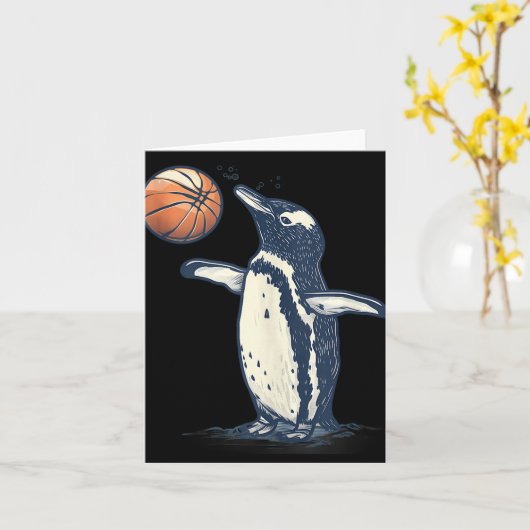 Basketbal Dier Kunst Pinguïn Basketbal Liefhebber  Kaart (Gele Bloem)