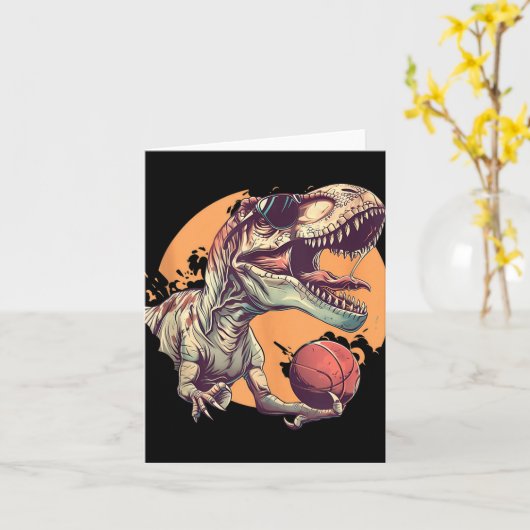 Basketbal Dino T-rex Portrait Ball Player Basket Kaart (Gele Bloem)
