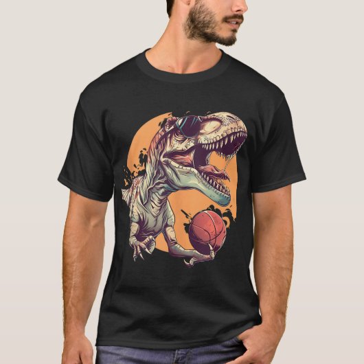 Basketbal Dino T-rex Portrait Ball Player Basket T-shirt (Voorkant)