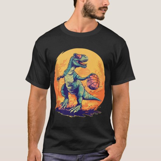 Basketbal Dino T-rex Tekening Basketbal Speler Ar T-shirt (Voorkant)