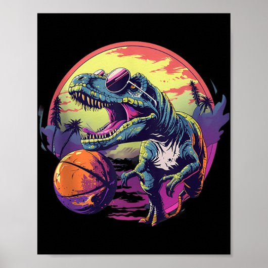 Basketbal Dino T-rex Tekening Basketbal Speler Na Poster (Voorkant)