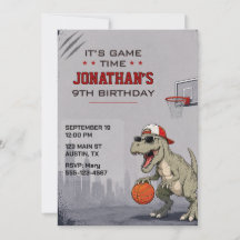 Basketbal Dinosaurus Verjaardagsuitnodiging