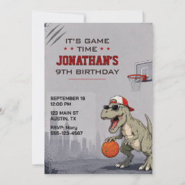 Basketbal Dinosaurus Verjaardagsuitnodiging Kaart