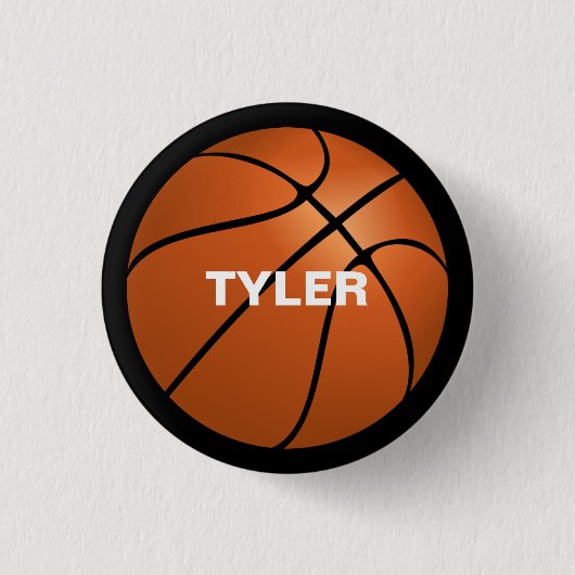 Basketbal, DIY Naam in Wit, Zwart Ronde Button 3,2 Cm (Voorkant)