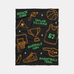 Basketbal Doodle Patroon Aangepaste Naam Senior Ca Fleece Deken