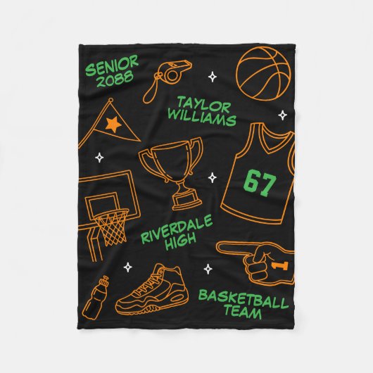 Basketbal Doodle Patroon Aangepaste Naam Senior Ca Fleece Deken (Voorkant)