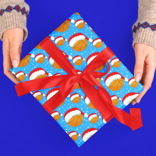 Basketbal dragen Santa's Pet & Snowflakes Blauw Cadeaupapier