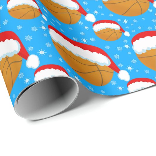Basketbal dragen Santa's Pet & Snowflakes Blauw Cadeaupapier (Rol Hoek)