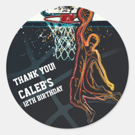 Basketbal Dunk Jump Shot Verjaardagsfeest Favor Ronde Sticker