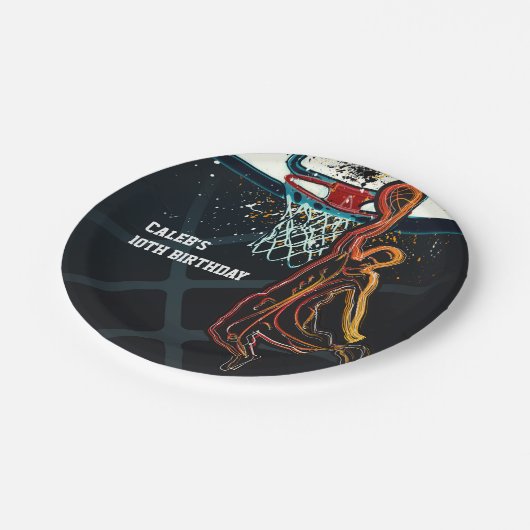 Basketbal Dunk Jump Shot Verjaardagsfeest Papieren Bordje (Gekanteld)