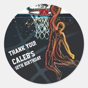 Basketbal Dunk Jump Shot Verjaardagsfeestgunst Ronde Sticker