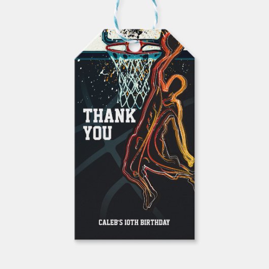 Basketbal Dunk Jump Shot Verjaardagsfeestje Cadeaulabel (Voorkant)
