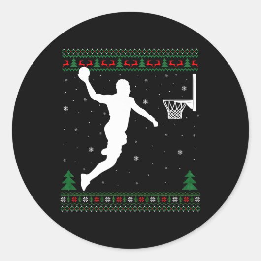 Basketbal Dunking Xmas Lelijke basketbalspeler Chr Ronde Sticker (Voorkant)