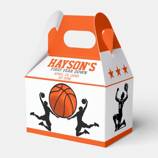 Basketbal eerste jaar down 1e verjaardag bedankdoosjes (Voorkant Zijde)