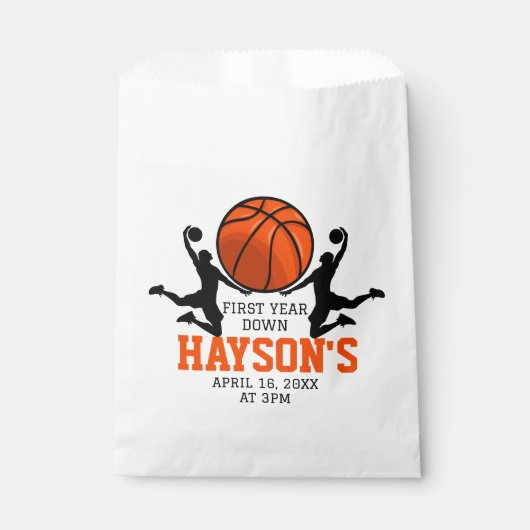 Basketbal eerste jaar down 1e verjaardag bedankzakje (Voorkant)