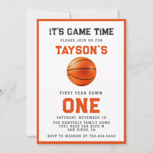 Basketbal eerste jaar down 1e verjaardag kaart (Voorkant)