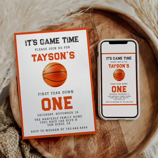 Basketbal eerste jaar down 1e verjaardag kaart