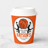 Basketbal eerste jaar down 1e verjaardag papieren bekers (Voorkant)