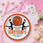 Basketbal eerste jaar down 1e verjaardag papieren bordje (Feest)