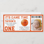 Basketbal eerste jaar down 1e verjaardag ticket kaart (Voorkant)