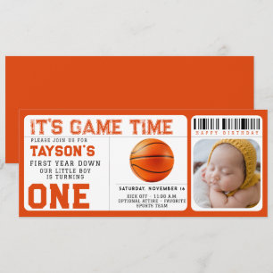 Basketbal eerste jaar down 1e verjaardag ticket kaart