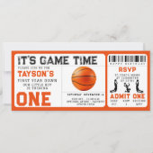 Basketbal eerste jaar down 1e verjaardag ticket kaart (Voorkant)