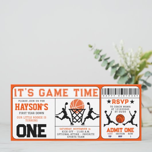 Basketbal eerste jaar Down Ticket 1e verjaardag Kaart (Staand voorkant)