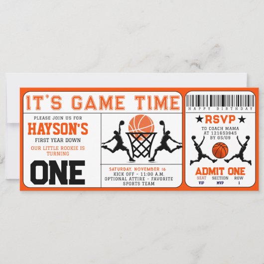 Basketbal eerste jaar Down Ticket 1e verjaardag Kaart (Voorkant)