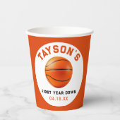 Basketbal eerste jaar naar beneden 1e verjaardag papieren bekers (Voorkant)