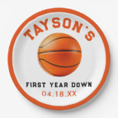 Basketbal eerste jaar naar beneden 1e verjaardag papieren bordje (Voorkant)