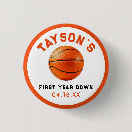 Basketbal eerste jaar naar beneden 1e verjaardag ronde button 3,2 cm