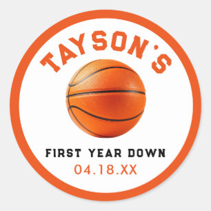 Basketbal eerste jaar naar beneden 1e verjaardag ronde sticker