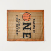Basketbal eerste verjaardag achtergrond wandkleed (Voorkant (horizontaal))