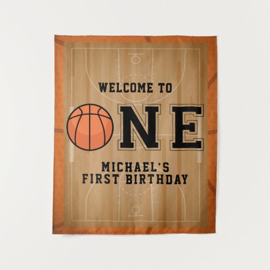 Basketbal eerste verjaardag achtergrond wandkleed (Voorkant)