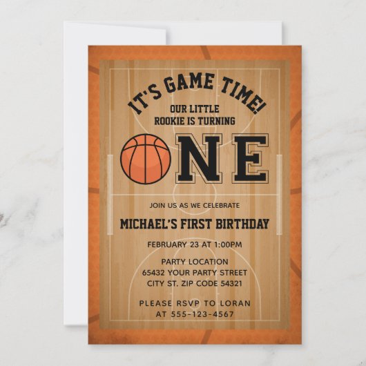 Basketbal eerste verjaardagsfeestje kaart (Voorkant)